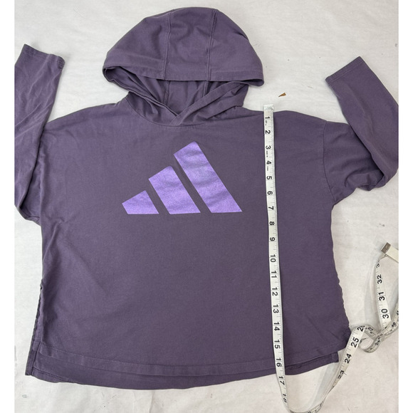 Adidas Cropped Loose Fit Hoodie Purple Athletic Lightweight Logo Girl Small 7/8 - Picture 3 of 7